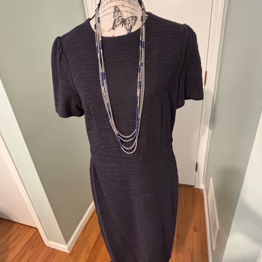 Ann Taylor Textured Navy Blue Sheath Dress. Ships FREE SAME Business Day - Picture 2 of 5